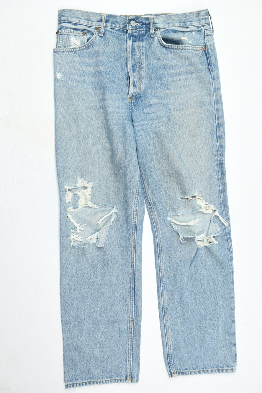 Agolde Light Blue Distressed Straight Leg Jeans